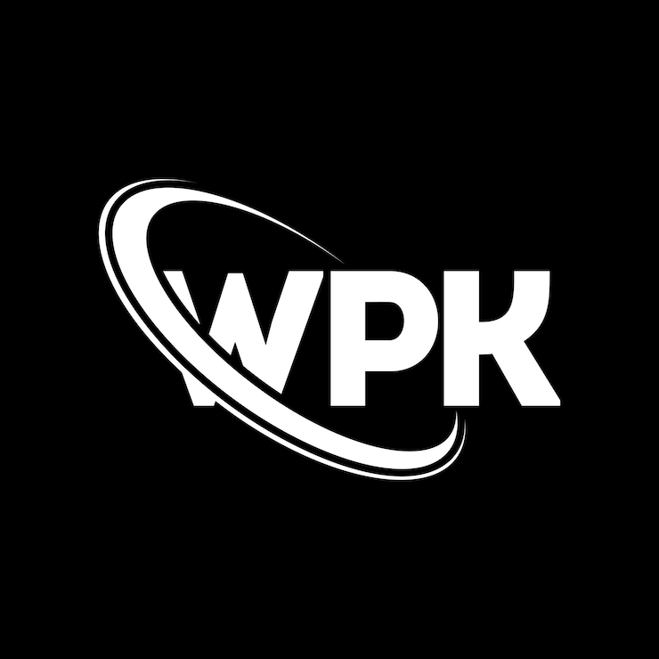 Vector el logotipo wpk, la letra wpk, el diseño del logotipo de la carta wpk, las iniciales wpk, vinculado con círculo y mayúscula, el logotipo del monograma wpk, tipografía wpk para empresas tecnológicas y marcas inmobiliarias.