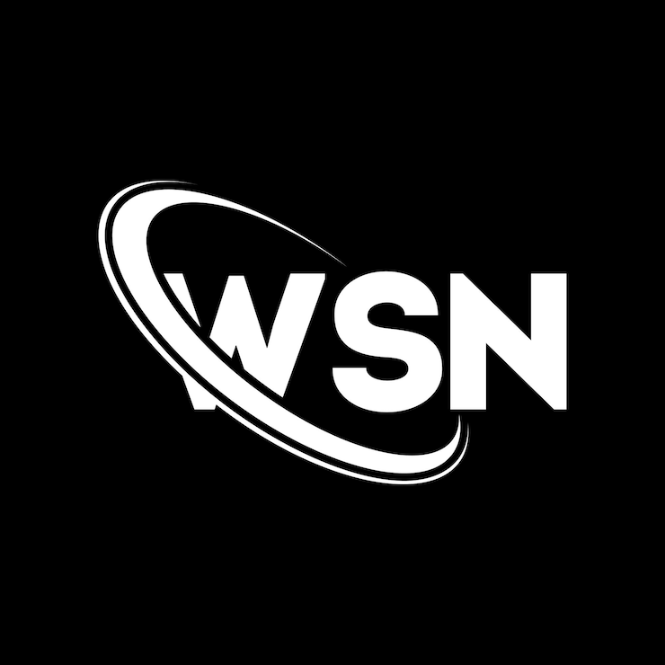 Vector el logotipo de wsn, la letra wsn, el diseño del logotipo de las iniciales wsn, vinculado con un círculo y un monograma en mayúscula, el logotipo wsn, tipografía para negocios tecnológicos y marca inmobiliaria.