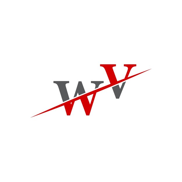 Logotipo WV minimalista con línea diagonal dinámica
