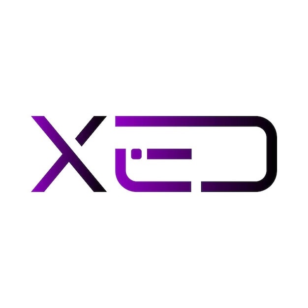 El logotipo de XED, el diseño de la identidad de marca, el gradiente púrpura y negro, la tecnología moderna y minimalista, la marca.