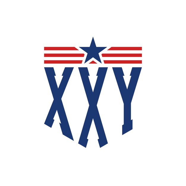 Logotipo XXY patriótico con estrella y correas de la bandera estadounidense Carta Logotipo XXXY con bandera de los Estados Unidos