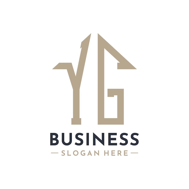 El logotipo de YG House para el negocio inmobiliario, la marca YG Property Management, las iniciales modernas AA y el diseño del logotipo.