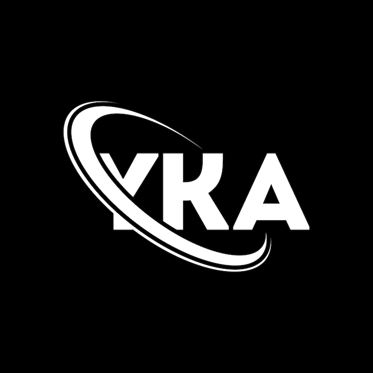 Vector el logotipo yka, la letra yka, las iniciales yka, vinculado con un círculo y un monograma en mayúscula, y la tipografía yka para el negocio tecnológico y la marca inmobiliaria.