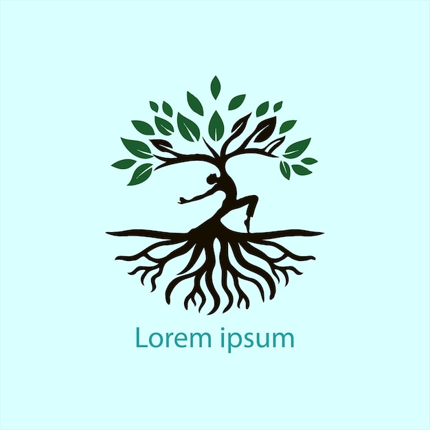 un logotipo de yoga con un árbol y una persona haciendo yoga