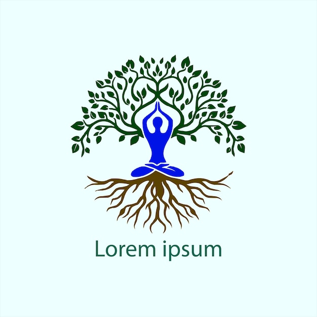 un logotipo de yoga con un árbol y una persona haciendo yoga