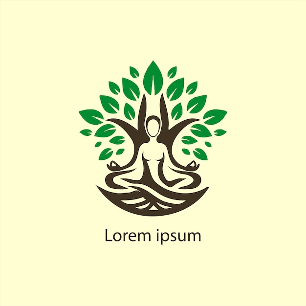 un logotipo de yoga con un árbol y una persona haciendo yoga