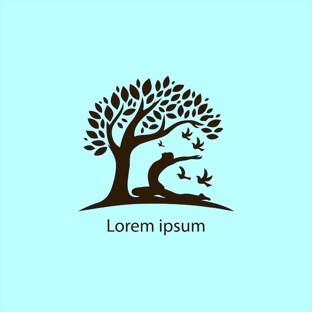 un logotipo de yoga con un árbol y una persona haciendo yoga