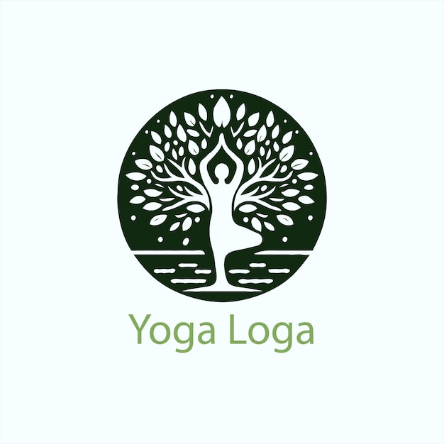 un logotipo de yoga con un árbol y una persona haciendo yoga