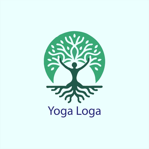 un logotipo de yoga con un árbol y una persona haciendo yoga