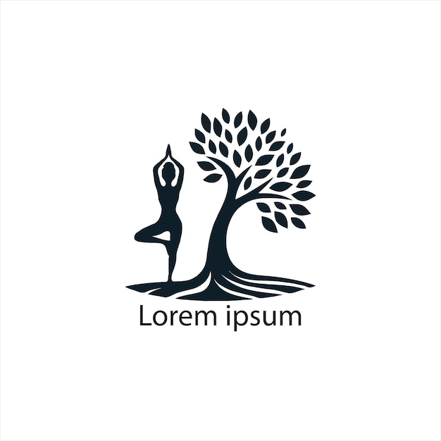 un logotipo de yoga con un árbol y una persona haciendo