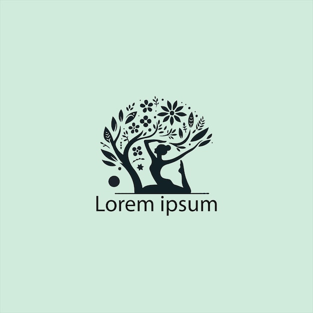 Un logotipo de yoga con un árbol y una persona haciendo