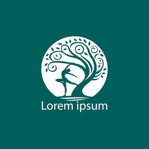 un logotipo de yoga con un árbol y una persona haciendo