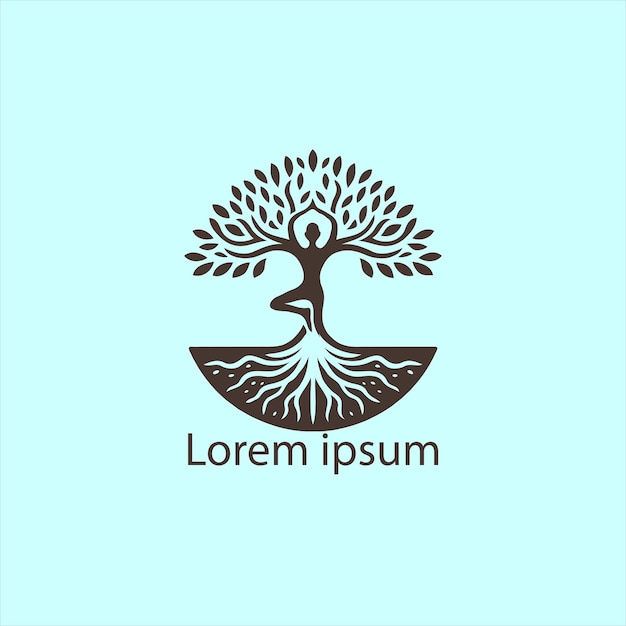 un logotipo de yoga con un árbol y una persona haciendo