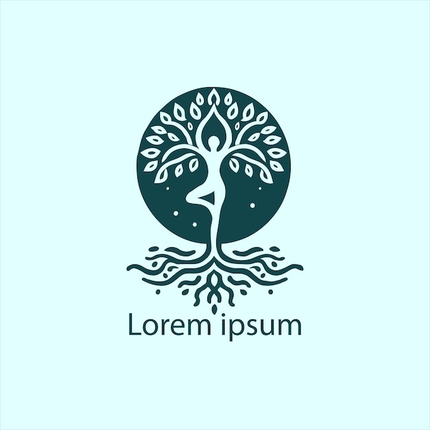 un logotipo de yoga con un árbol y una persona haciendo