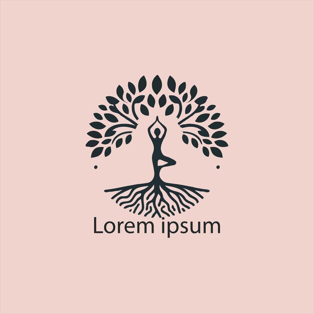 un logotipo de yoga con un árbol y una persona haciendo