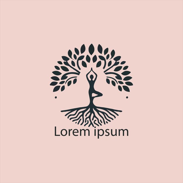 un logotipo de yoga con un árbol y una persona haciendo.