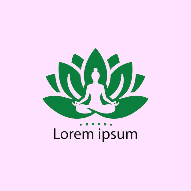 un logotipo de yoga logotipo de estilo de vida saludable con símbolo de meditación decorado con hojas en diseño plano
