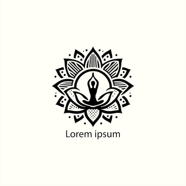 un logotipo de yoga con loto y una persona haciendo fondo blanco