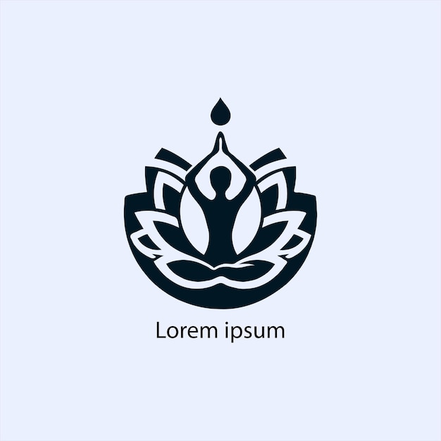 un logotipo de yoga con loto y una persona haciendo fondo blanco