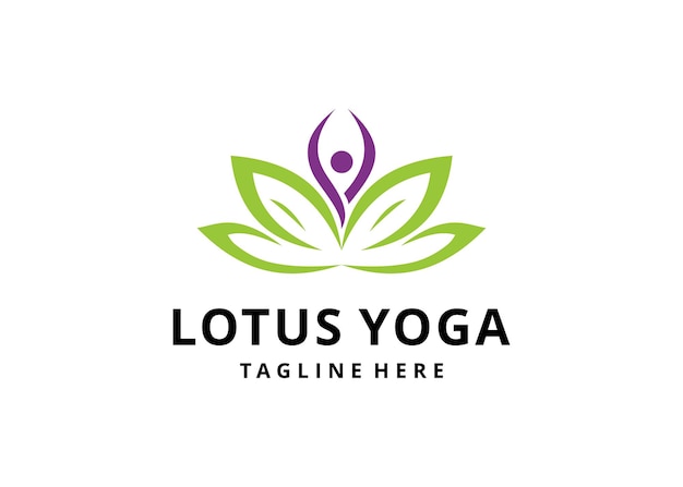 Logotipo de yoga de meditación humana en la ilustración de vector de flor de loto