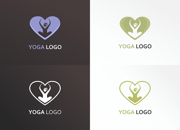 Vector logotipo de yoga y salud logotipo de salud y meditación de la mujer con pose de corazón y yoga