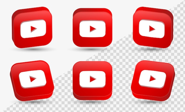 Logotipo de youtube 3d en cuadrado moderno para logotipos de iconos de redes sociales 3d o marco de icono de plataforma de red