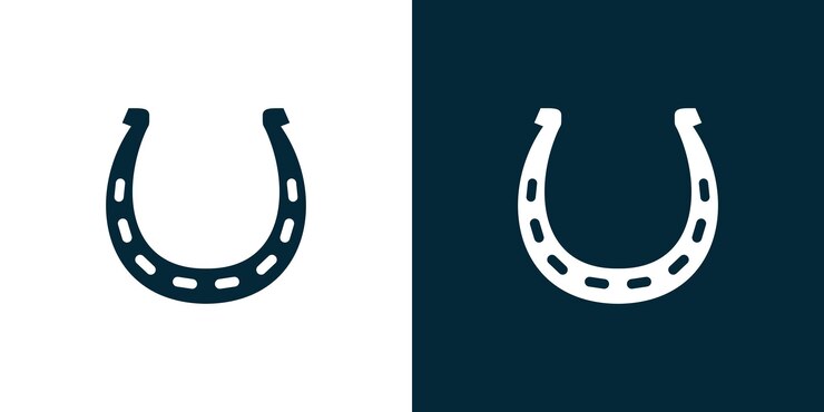 El logotipo de la zapatilla de caballo de fondo blanco y oscuro