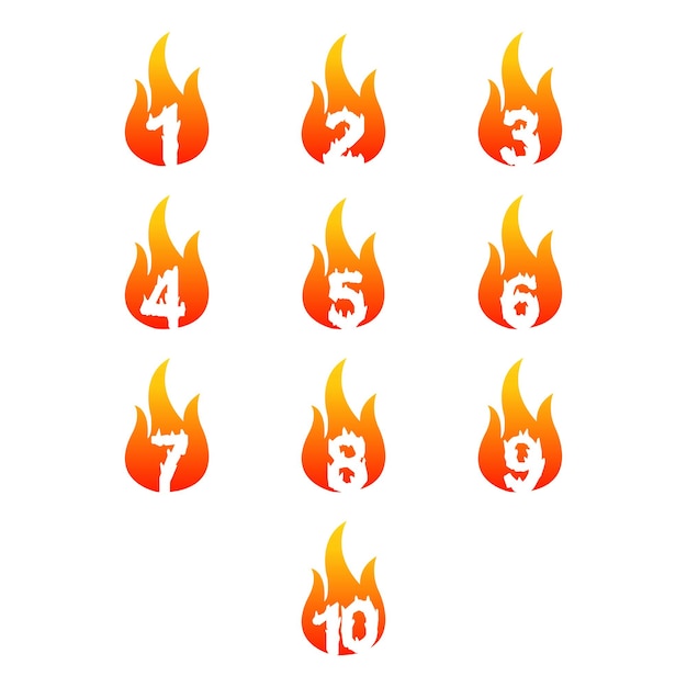 Logotipos de 1 a 10 números con un icono de fuego