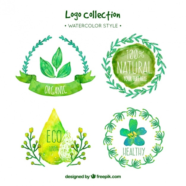 Vector logotipos de acuarela en tonos verdes