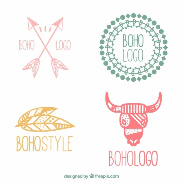 Logotipos boho de colores dibujados a mano