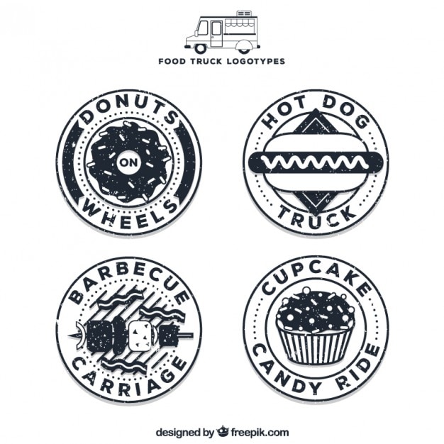 Logotipos circulares de camionetas de comida con contorno