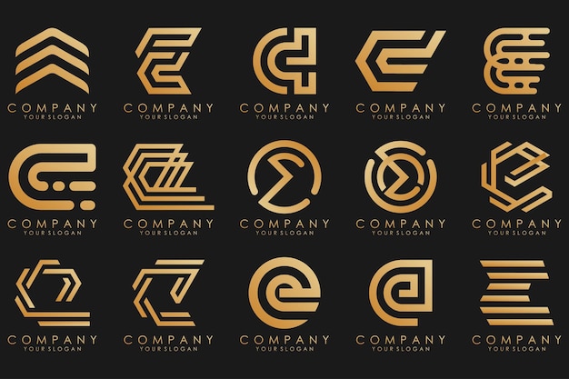 Vector logotipos de colección de lujo dorado con letras e logotipos abstractos geométricos