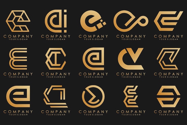 Vector logotipos de colección de lujo dorado con letras e logotipos abstractos geométricos