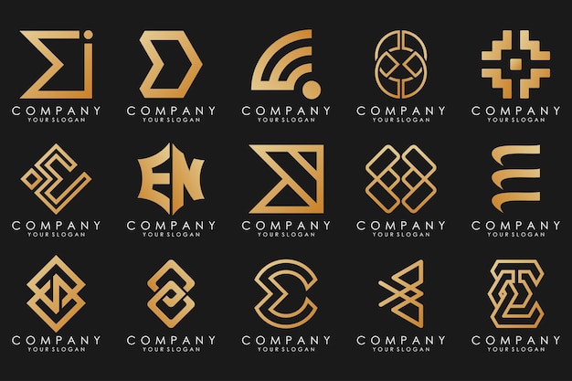 Logotipos de colección de lujo dorado con letras E Logotipos abstractos geométricos