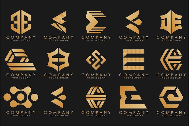 Vector logotipos de colección de lujo dorado con letras e logotipos abstractos geométricos