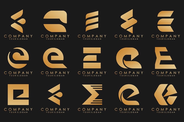 Logotipos de colección de lujo dorado con letras E Logotipos abstractos geométricos