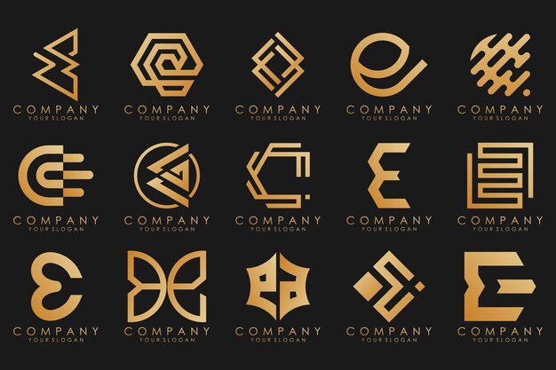 Logotipos de colección de lujo dorado con letras E Logotipos abstractos geométricos