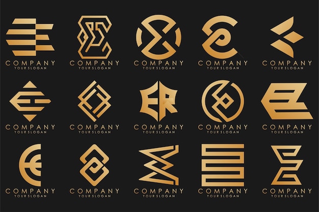 Logotipos de colección de lujo dorado con letras E Logotipos abstractos geométricos