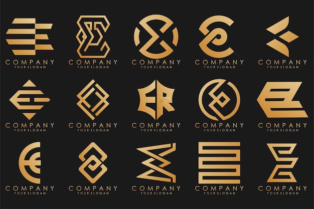 Vector logotipos de colección de lujo dorado con letras e logotipos abstractos geométricos