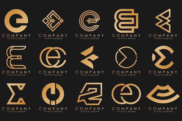 Logotipos de colección de lujo dorado con letras e logotipos abstractos geométricos