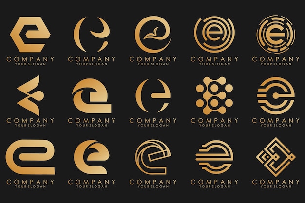 Logotipos de colección de lujo dorado con letras E Logotipos abstractos geométricos