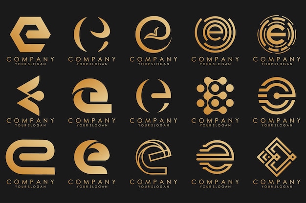 Logotipos de colección de lujo dorado con letras e logotipos abstractos geométricos