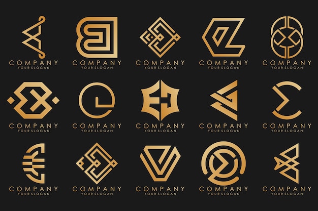 Logotipos de colección de lujo dorado con letras E Logotipos abstractos geométricos