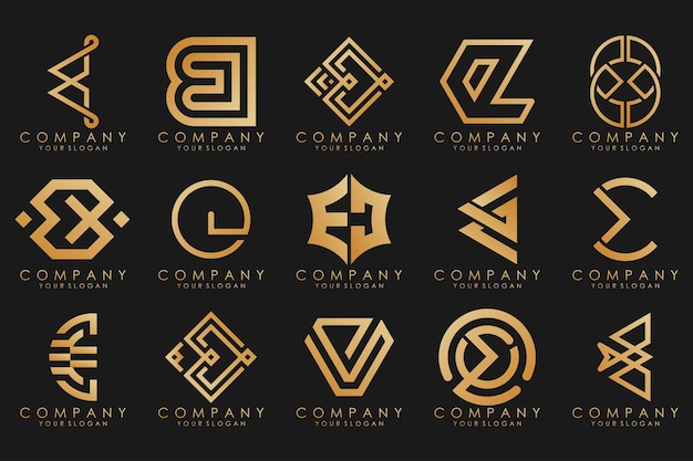 Vector logotipos de colección de lujo dorado con letras e logotipos abstractos geométricos