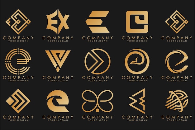 Logotipos de colección de lujo dorado con letras E Logotipos abstractos geométricos