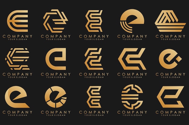 Logotipos de colección de lujo dorado con letras E Logotipos abstractos geométricos