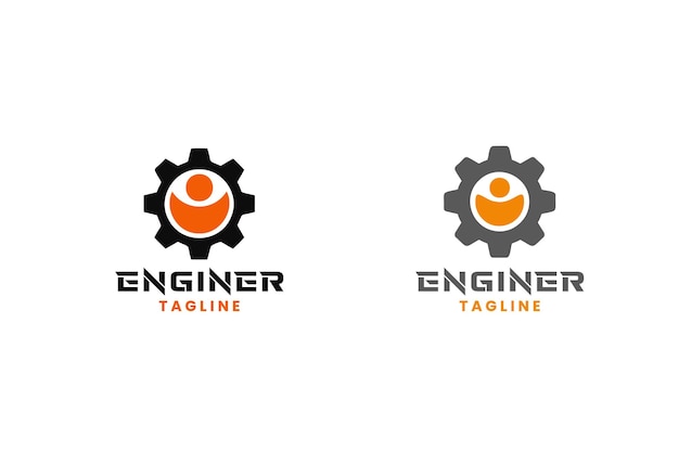 Logotipos creativos que muestran temas de ingeniería con símbolos de engranajes