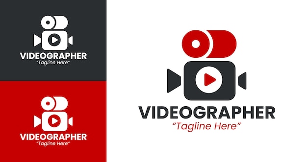 Logotipos creativos de videógrafo en rojo y negro para una identidad empresarial única