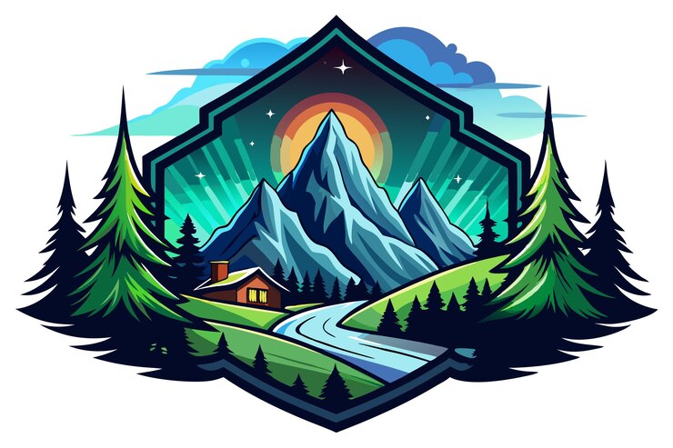 Logotipos de descubrimiento al aire libre con ilustración vectorial del pico de la montaña