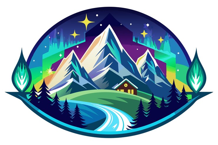 Logotipos de descubrimiento al aire libre con ilustración vectorial del pico de la montaña